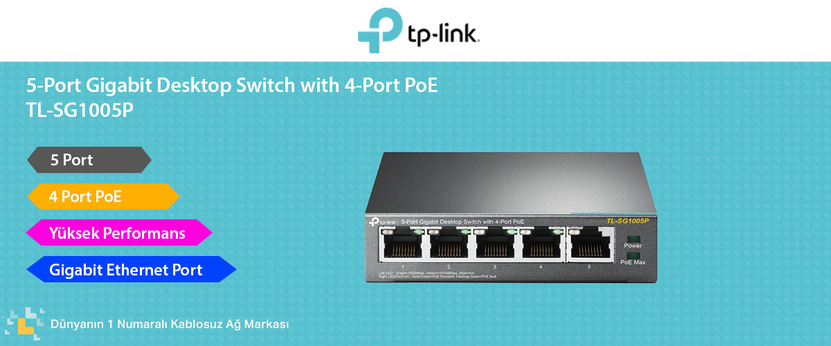 TP-LINK TL-SG1005P 5 PORT 10/100/1000 4PORT POE 56W  YONETILEMEZ DESKTOP SWITCH